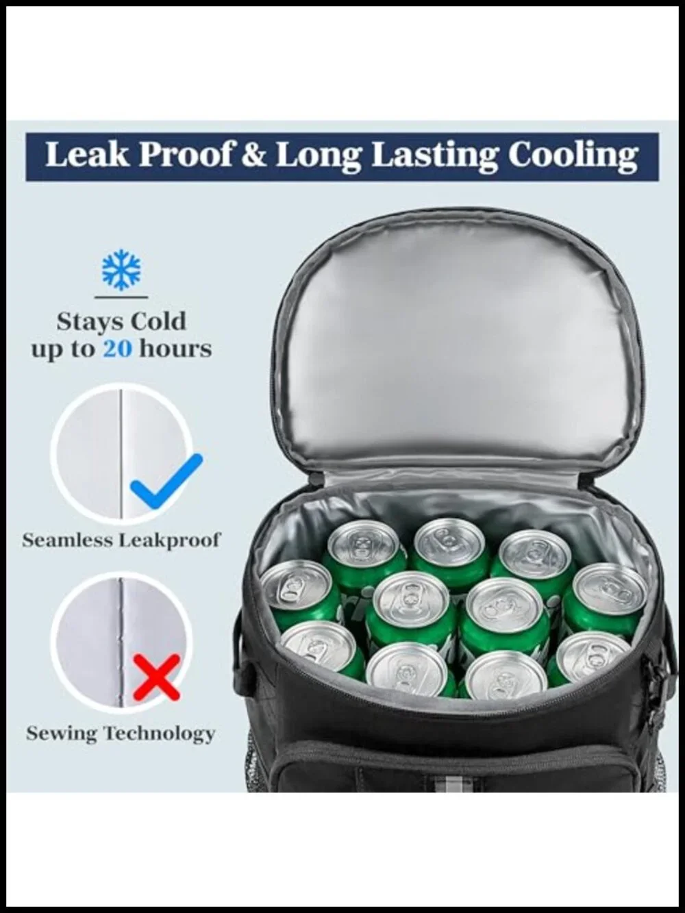 Insulated Leakproof Cooler Backpack 33 Can Camping Hiking Beach
